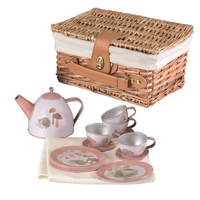 Tin Tea Set in a Wicker Basket image